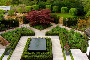 family garden with garden building