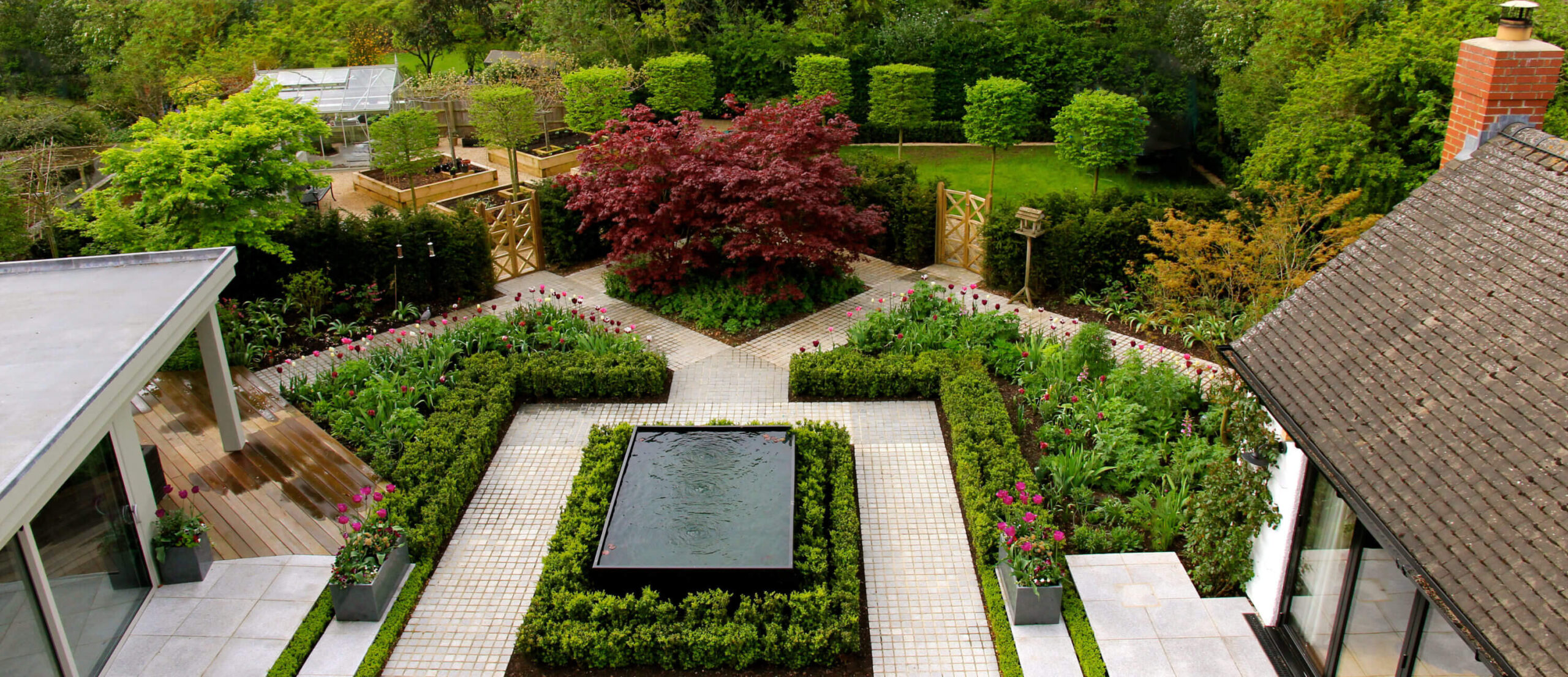 family garden with garden building