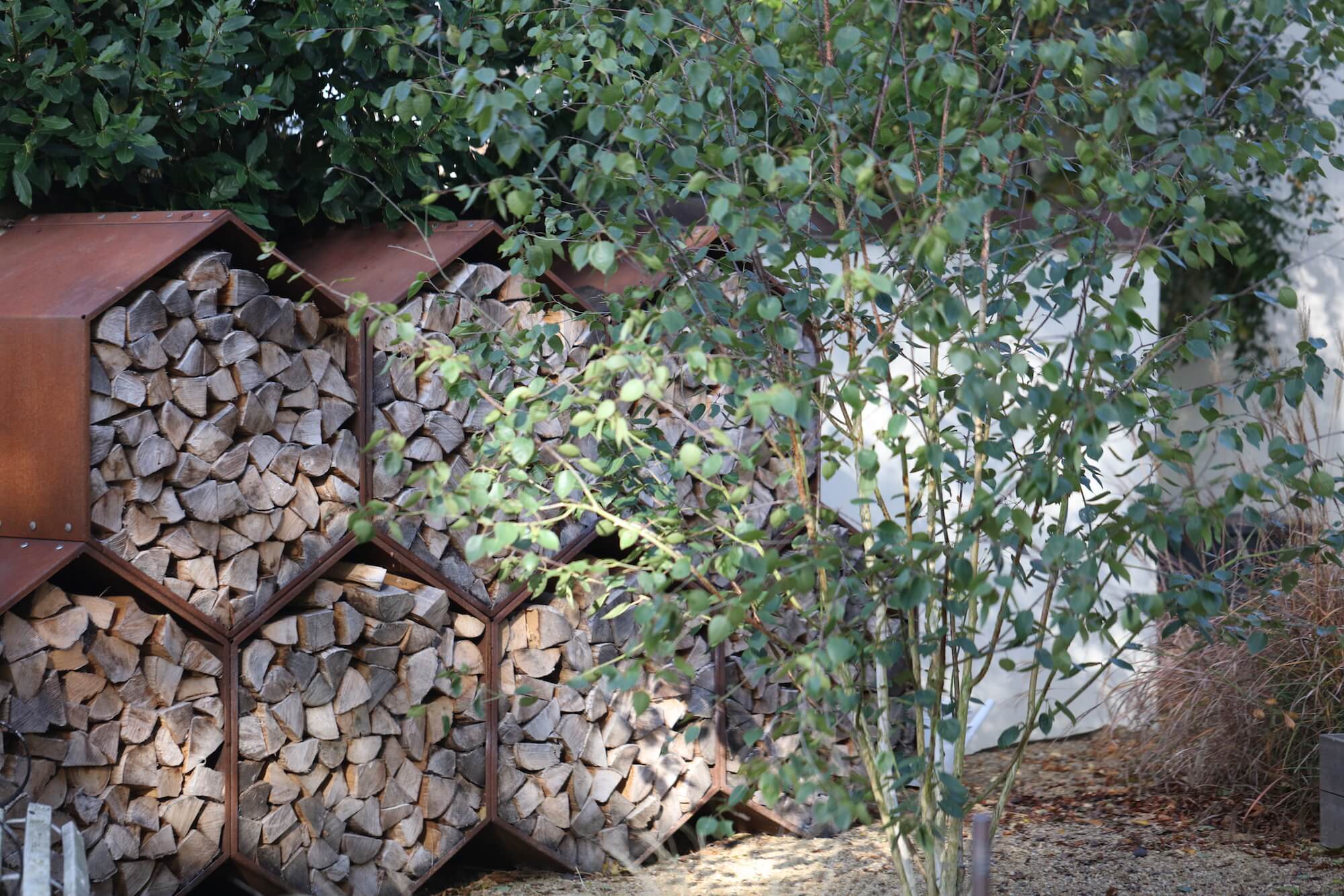 beehive hexagonal modular log stores and Birch tree