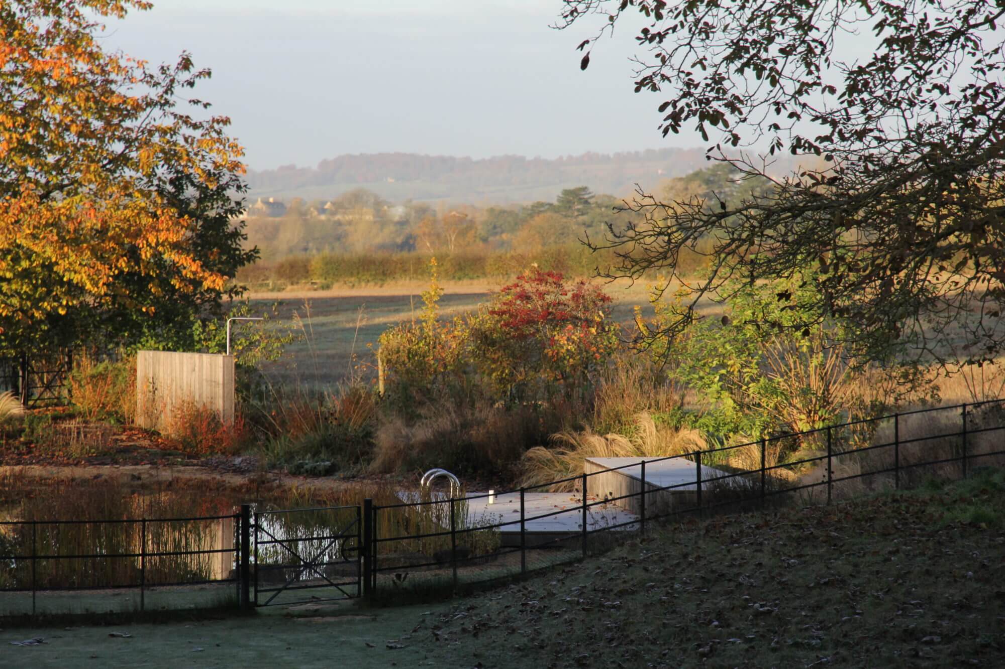 natural swimming pool in autumn