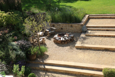 Wooden fire pit with donkey steps