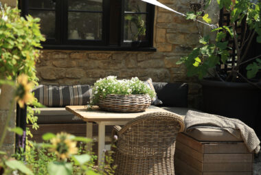 Garden furniture with hydrangea bowl