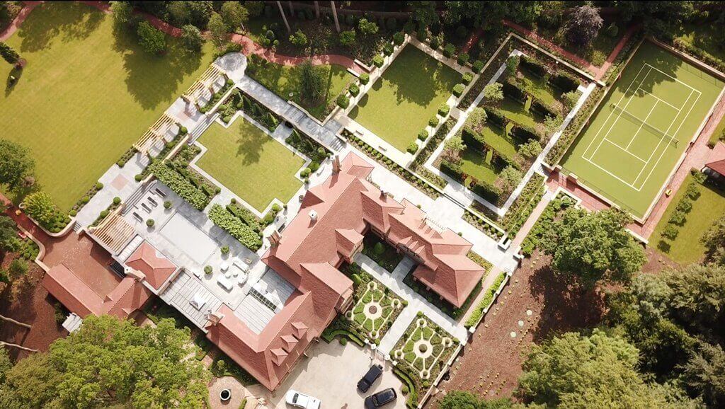 Harpsden Wood House a birds eye view of an arts and crafts house and landscape design in Oxfordshire