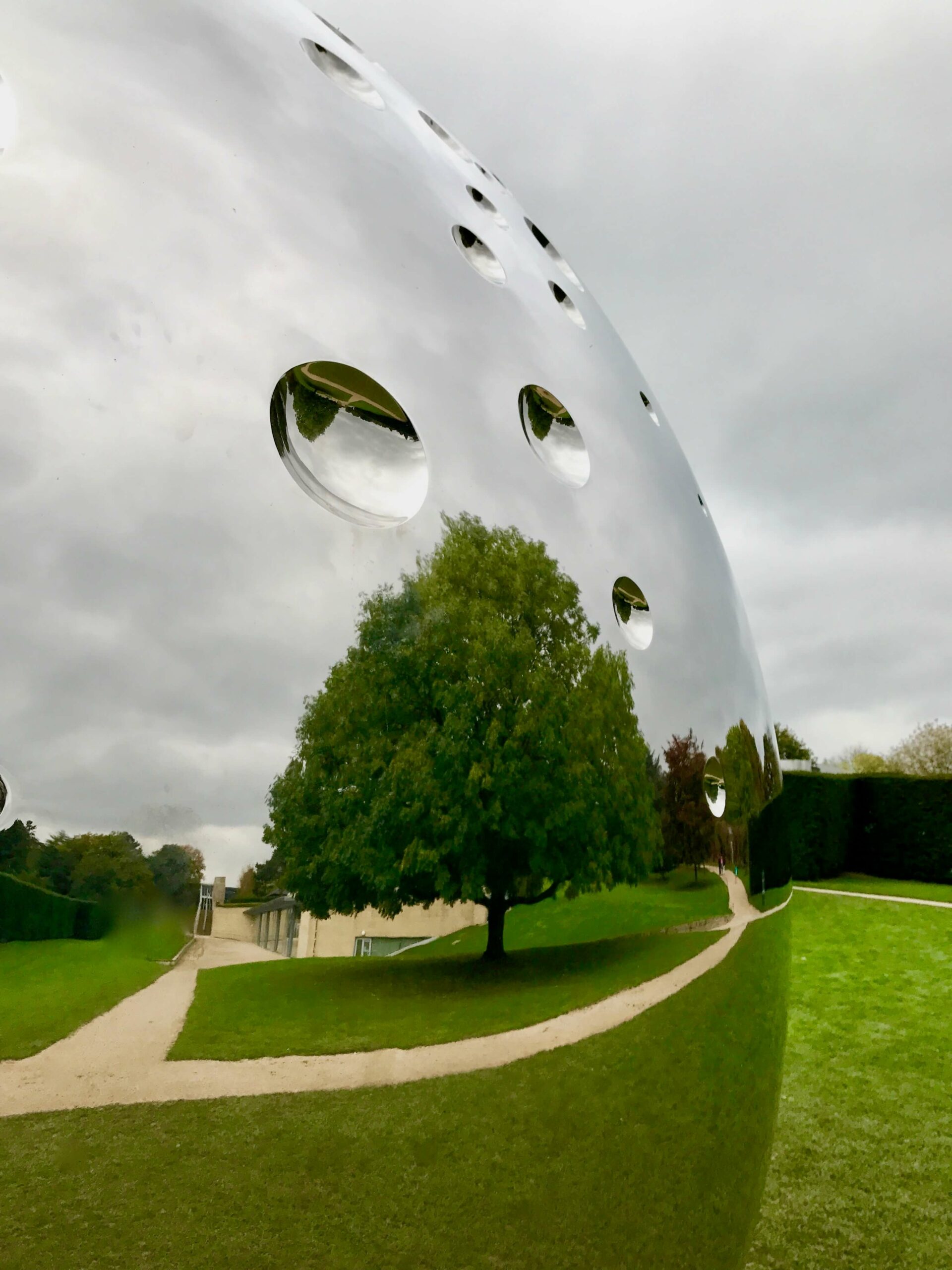 reflective sculpture at Yorkshire sculpture garden 