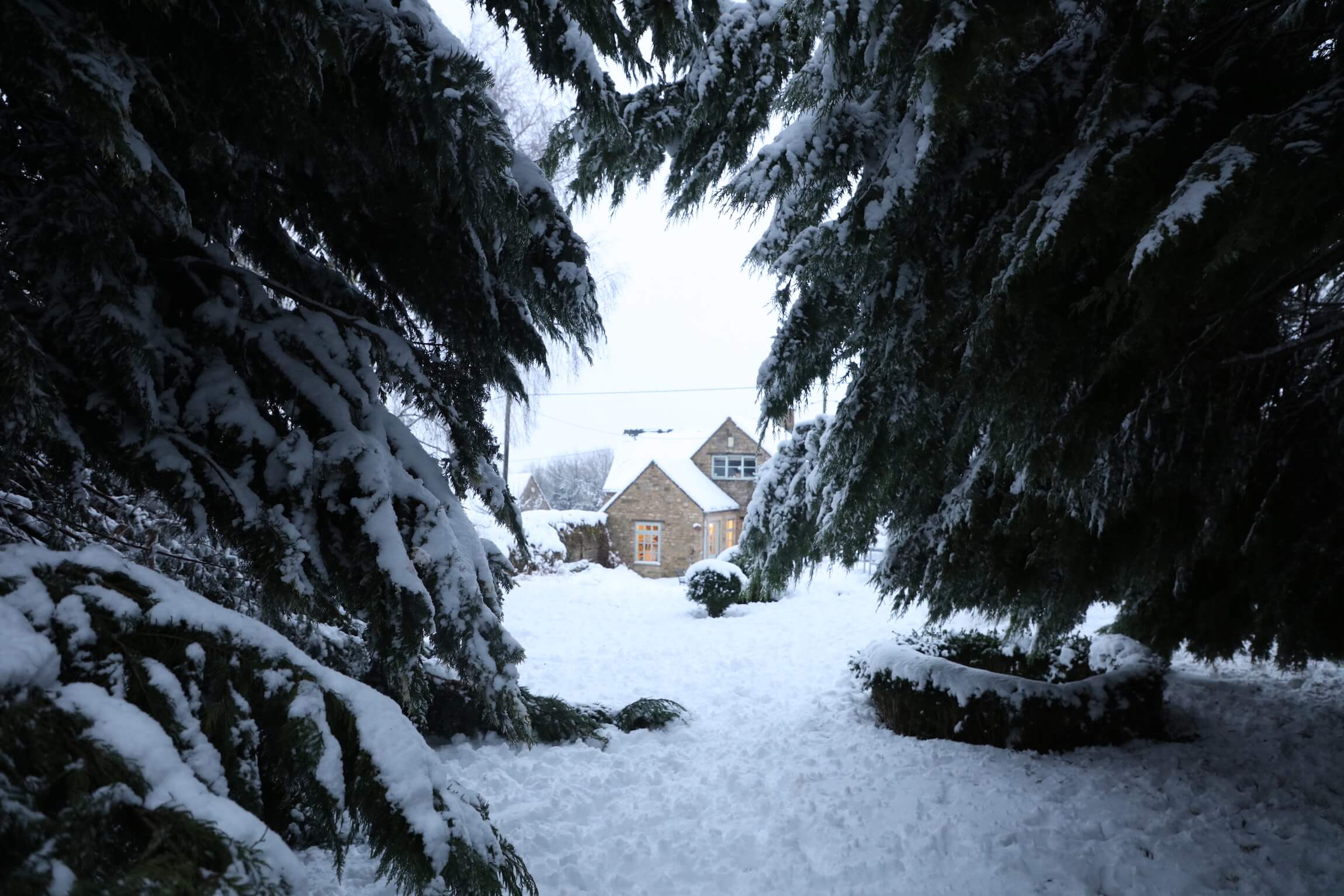winter cottage snowscape