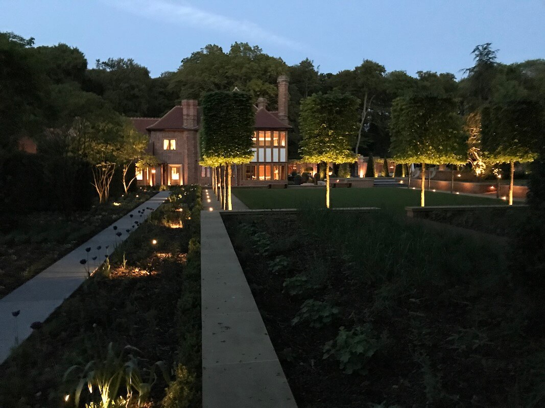 Harpsden Wood House in Henley-on-Thames grounds and gardens estate garden lighting