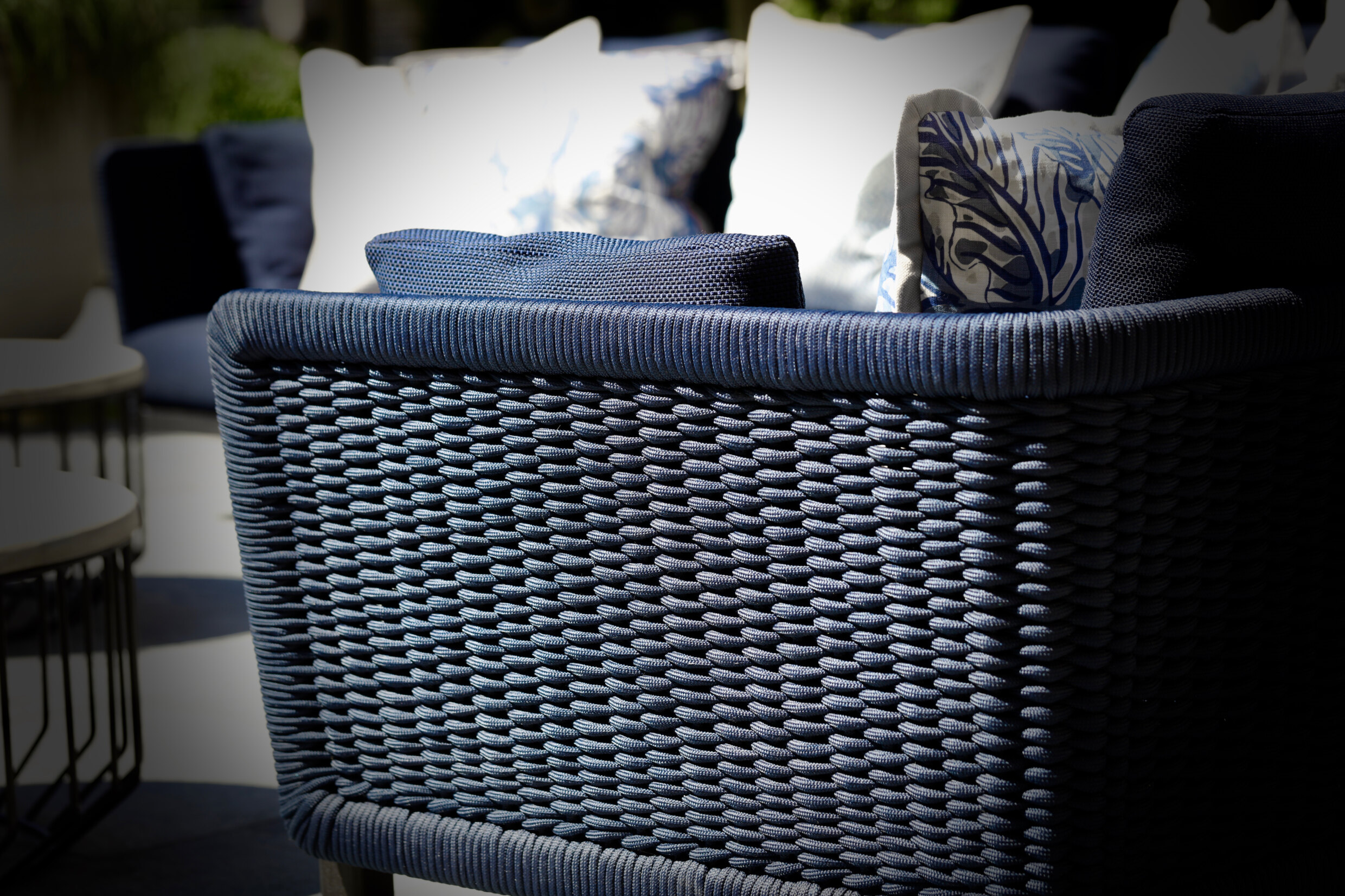 Blue garden furniture woven