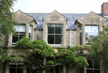 Georgian house front with ancient wisteria growing on it