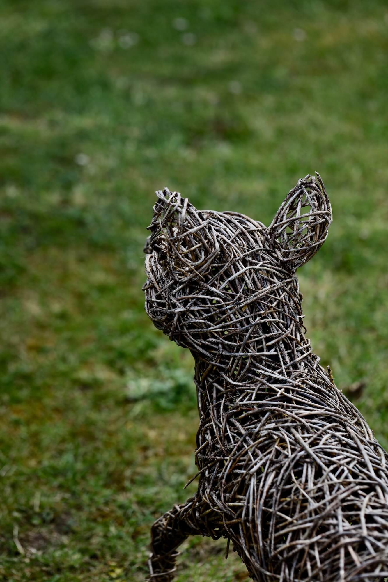 willow fox sculpture in a garden