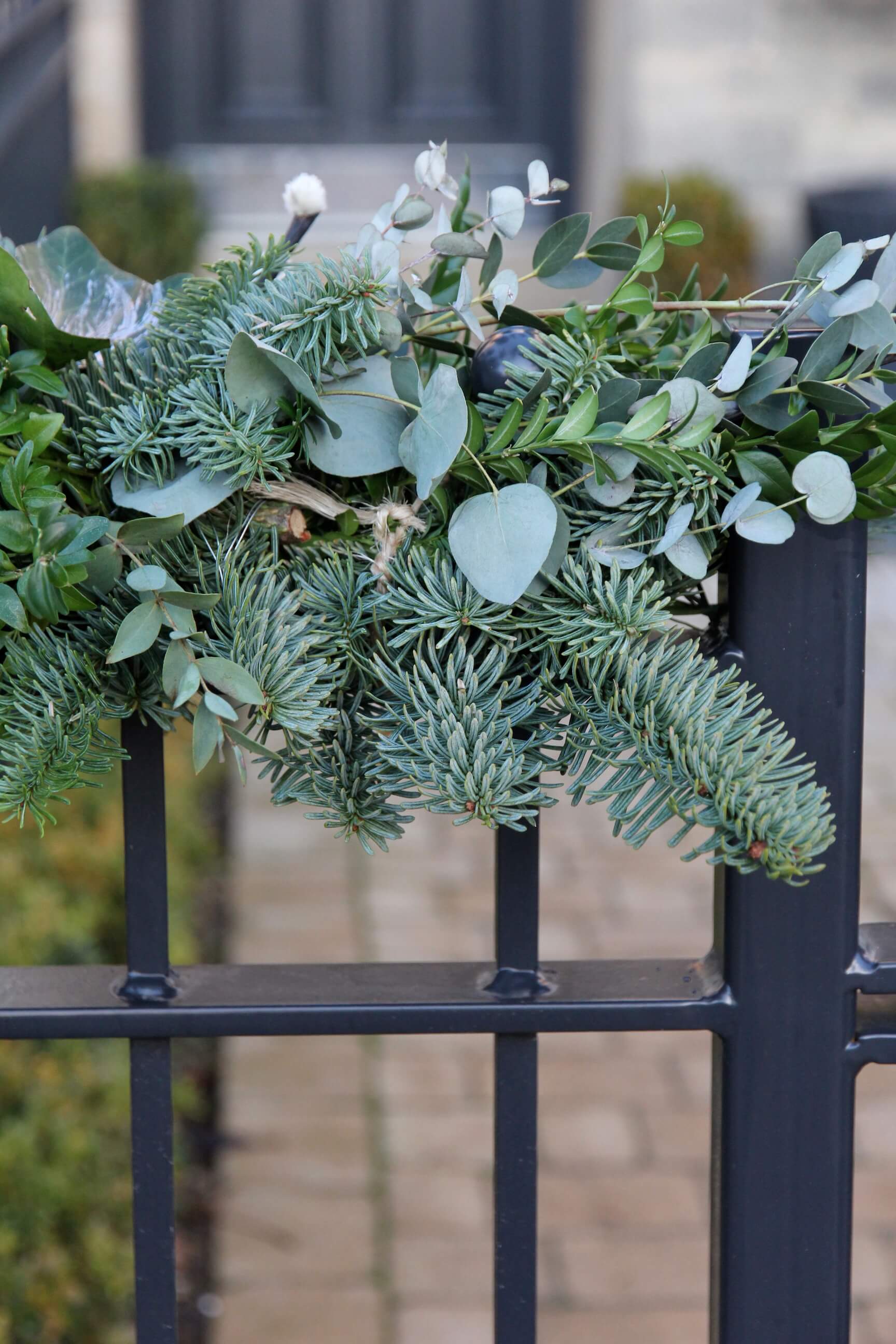 railings with Christmas garland