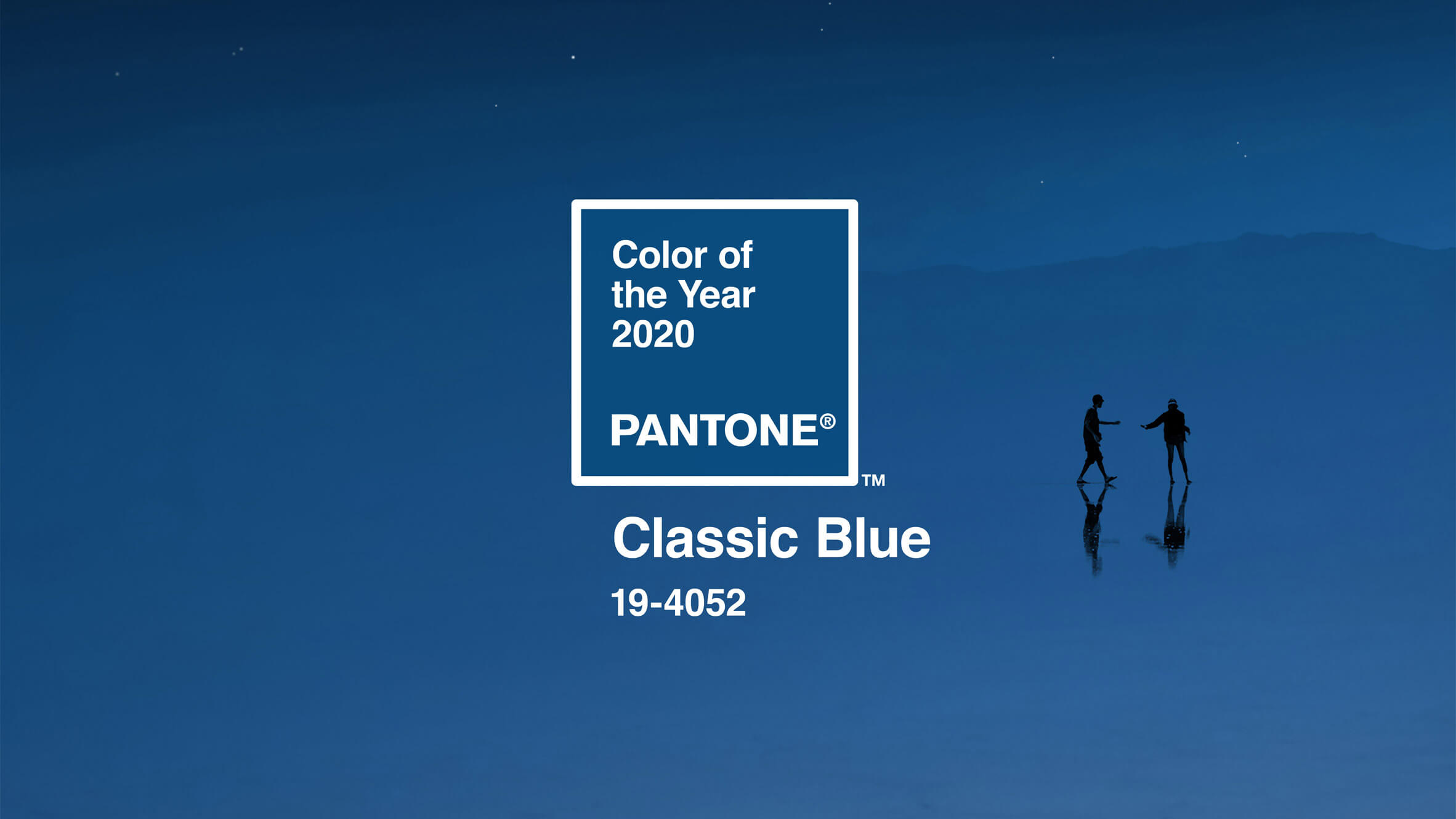Classic Blue, or Pantone 19-4052 peopel on blue beach