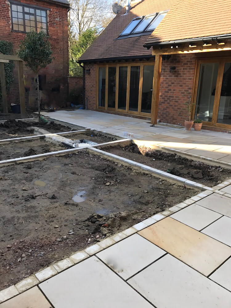 limestone patio garden under construction