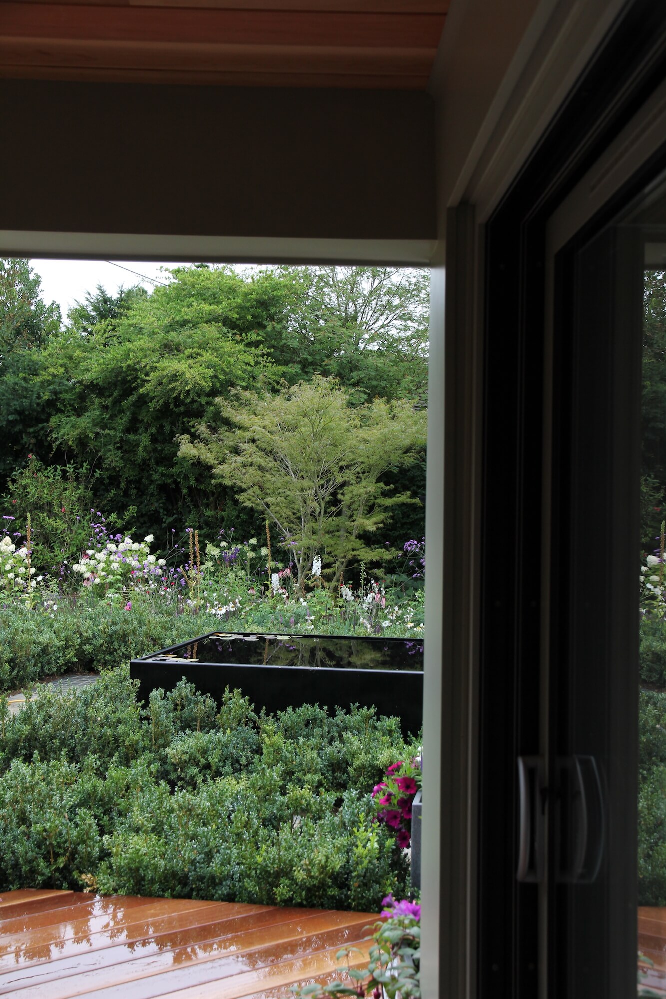 view out to garden from garden room