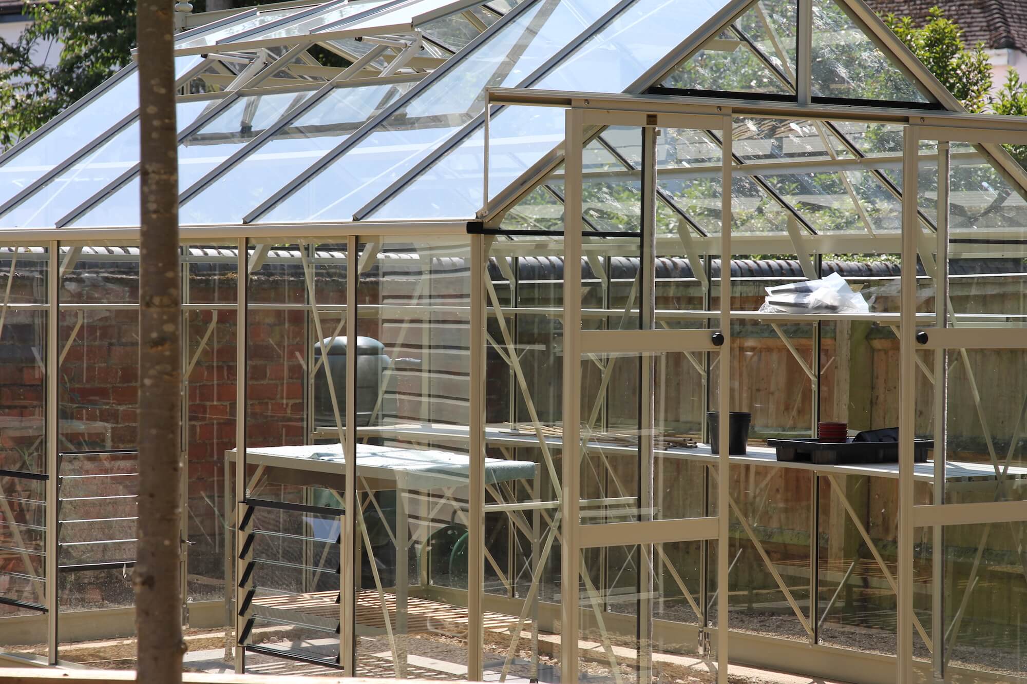 sage green greenhouse