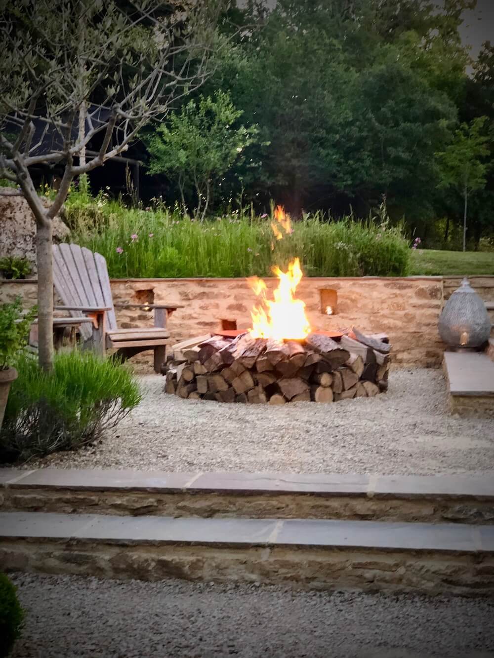 firepit garden with wildflowers