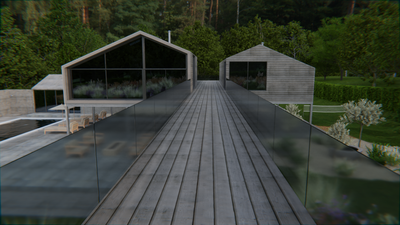 The Glass Haus Barn buildings with rendered landscape design