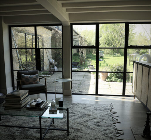 Long Barn interior view to garden