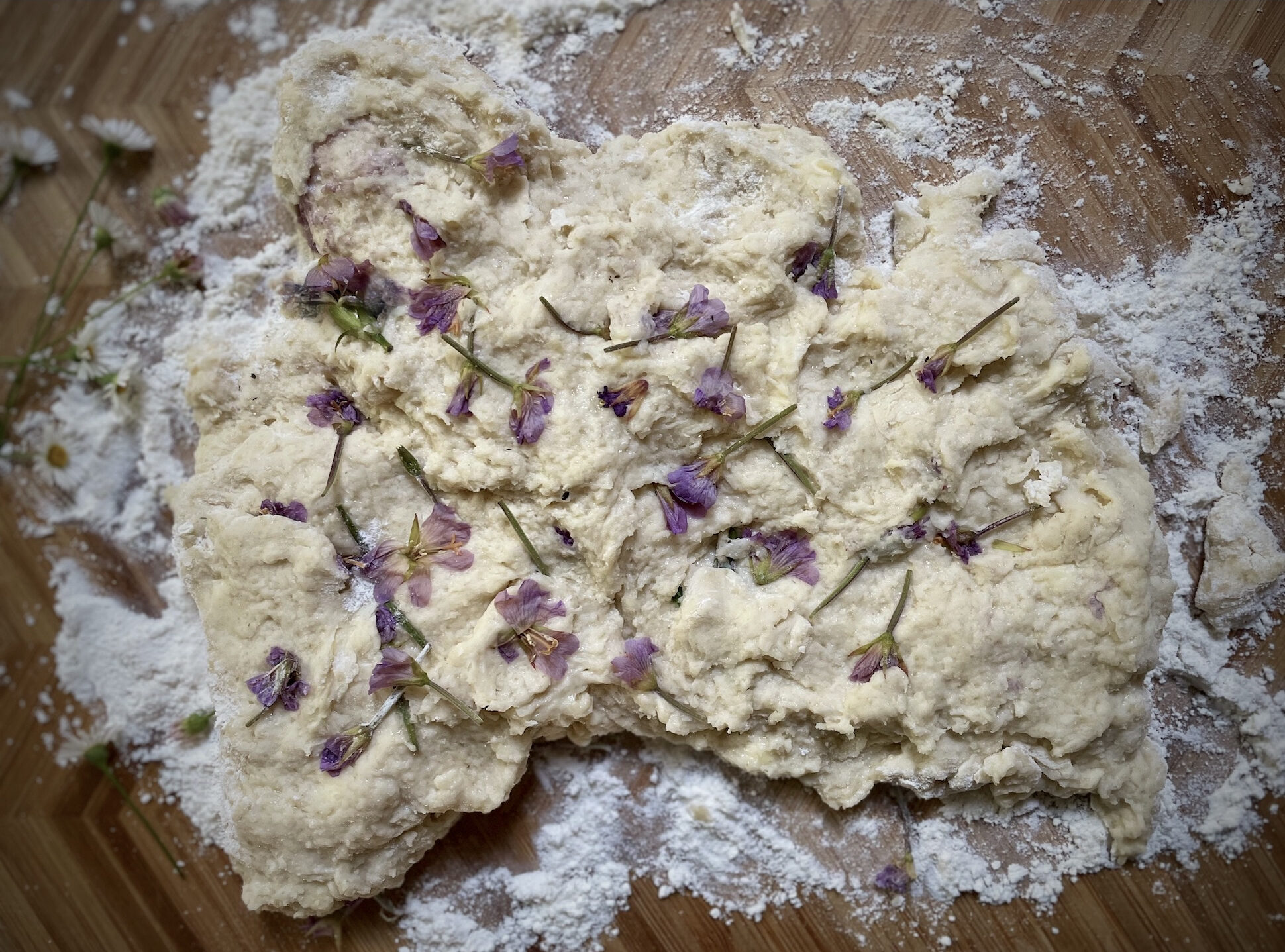 scone mix with Erigeron and fireweed flowers