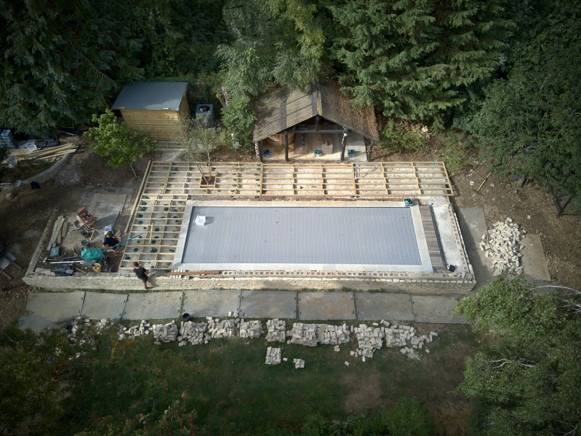 Pool installation in countryside garden
