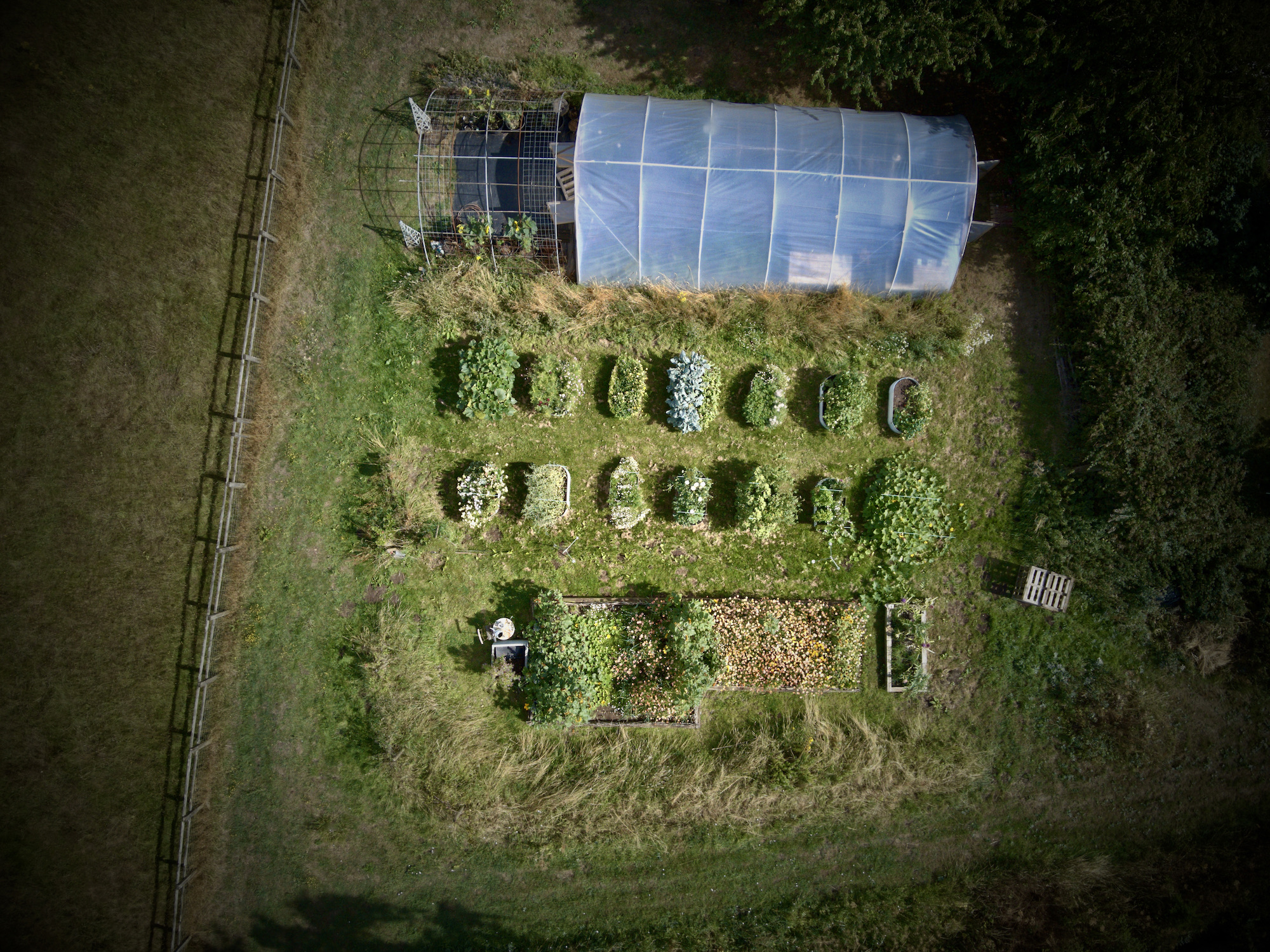 Drone arial shot of productive garden in Chipping norton oxfordshire 