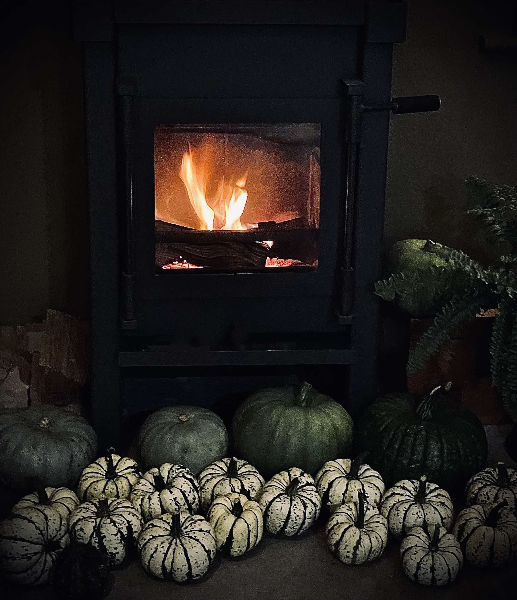 Fireplace with masses of humbug pumpkins