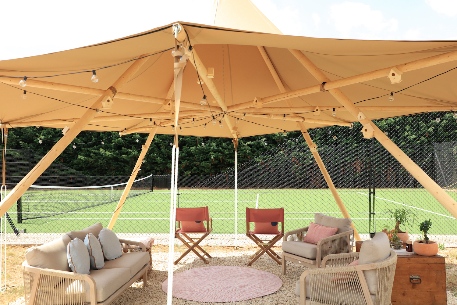 Rough lux yurt at Sibford Park tennis court 