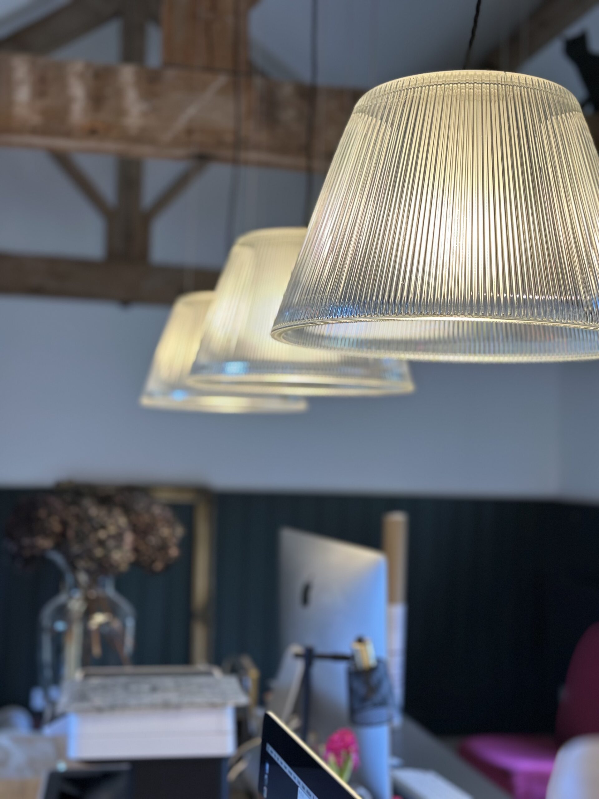 Studio lighting at Cotswold barn with oak beams near woodstock