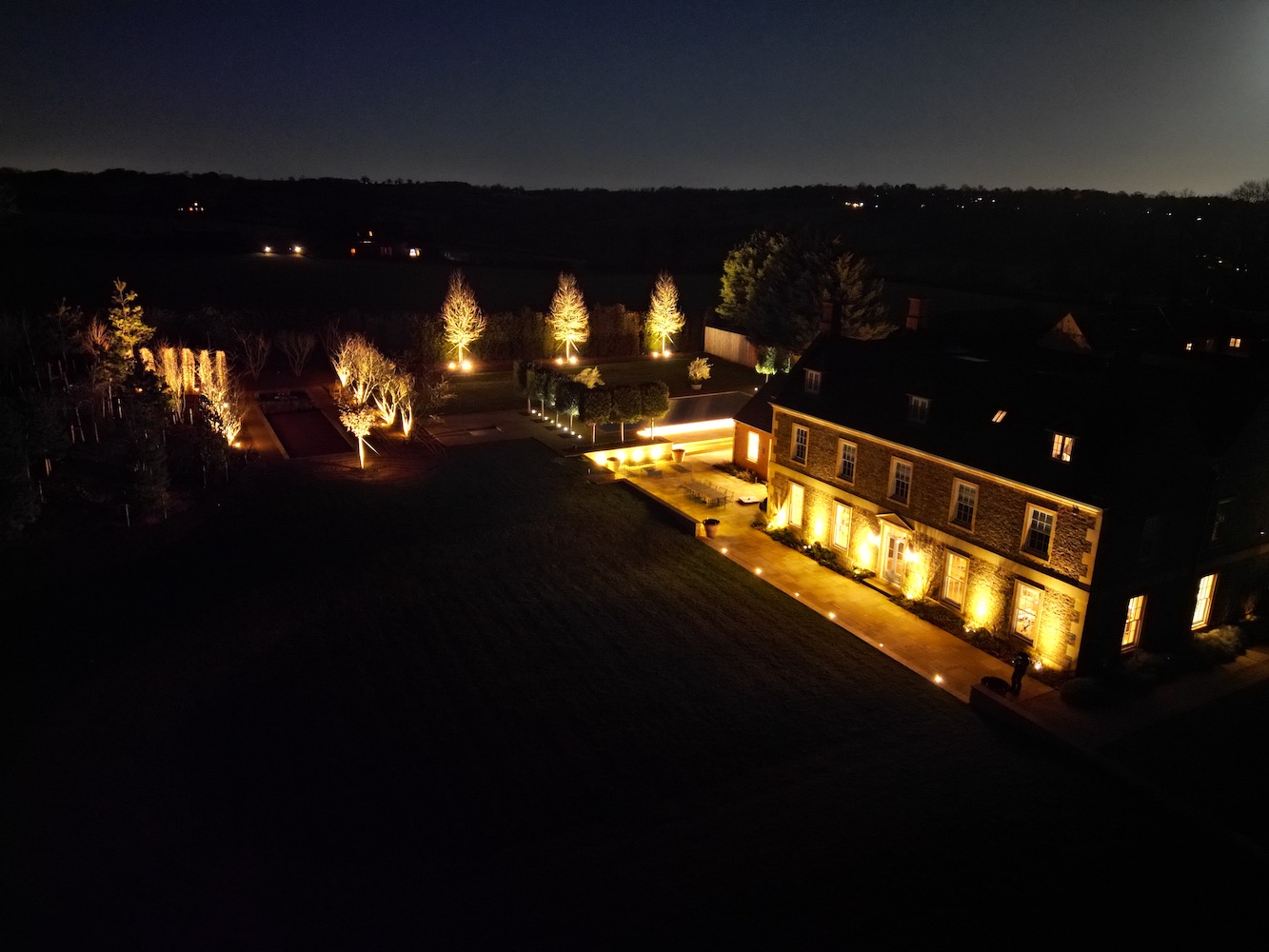 Garden Design landscape installation at night