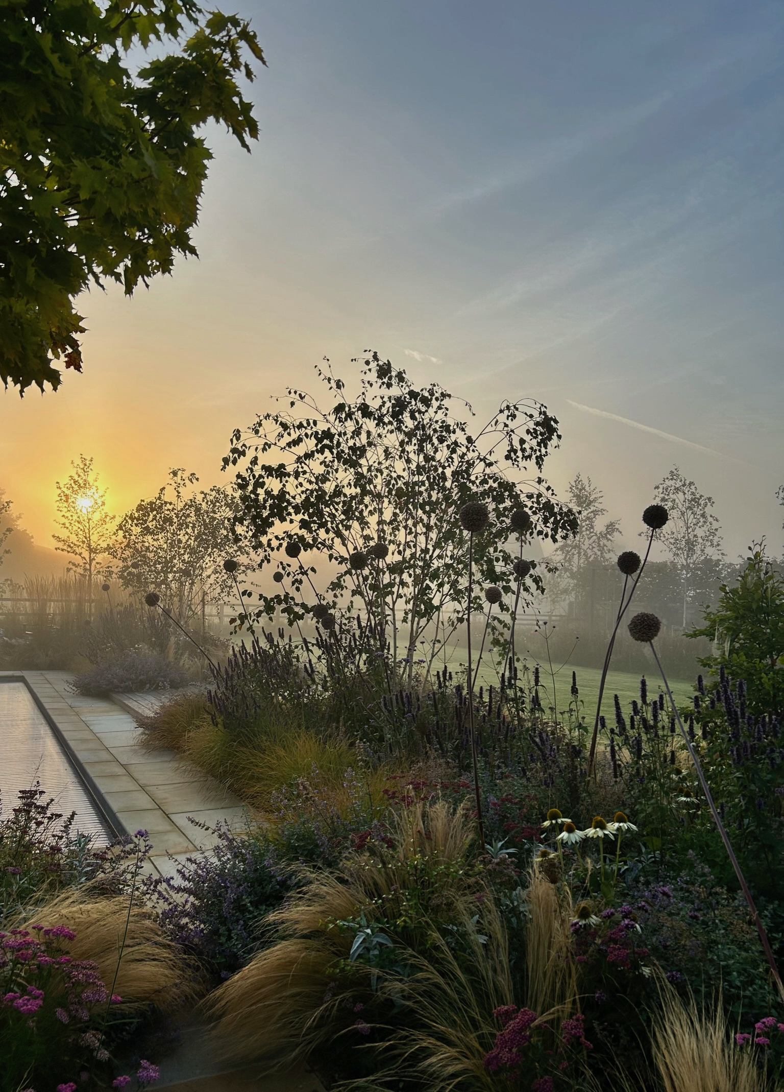 English country garden poolscape at dawn by hendy curzon gardens